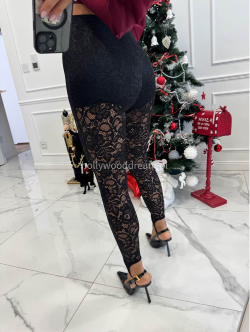Czarne legginsy koronkowe z zapiętką Lisa 17 - photo #3