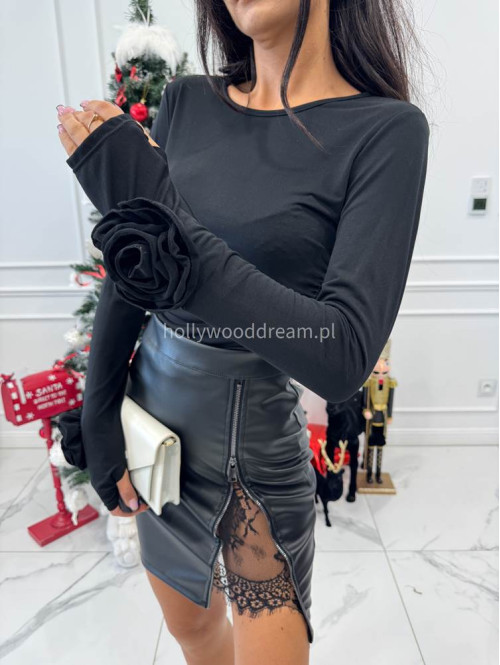 Czarna bluzka z długim rękawem i różą na nadgarstku Mila 17 - photo #8