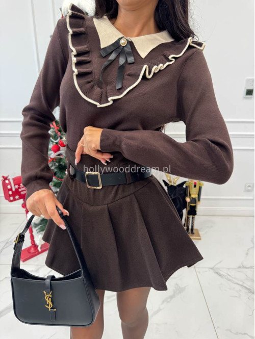 Czekoladowe spódniczko spodenki plisowane z paskiem MIJA 19 - photo #1