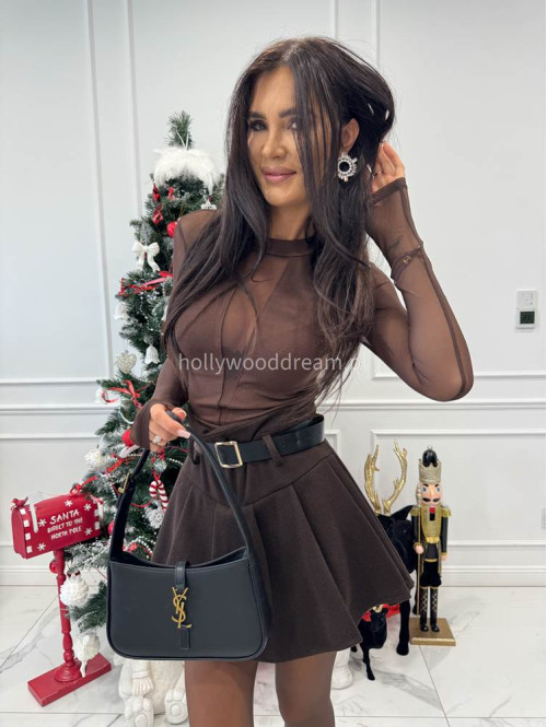 Czekoladowe spódniczko spodenki plisowane z paskiem MIJA 19 - photo #17