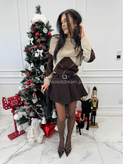 Czekoladowe spódniczko spodenki plisowane z paskiem MIJA 19 - photo #24