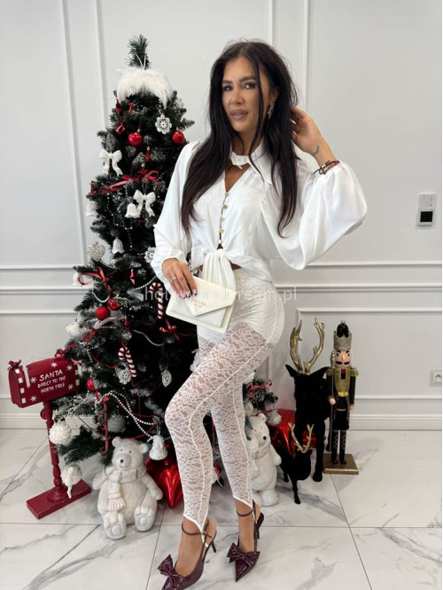 Biała koszula a'la satyna z wiązaniem, kołnierzykiem i guzikami MARLA 19 - photo #3