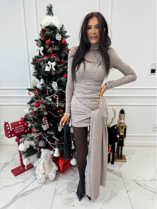 Cappuccino komplet sweterkowy golf + spódniczka z wiązaniem POPPY 161 - photo #2