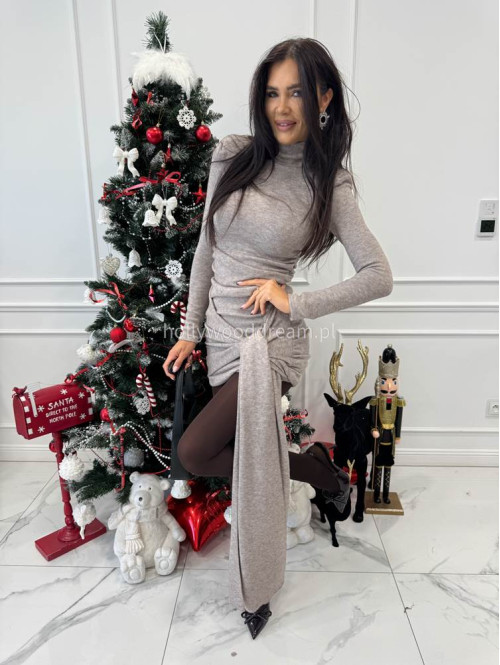 Cappuccino komplet sweterkowy golf + spódniczka z wiązaniem POPPY 161 - photo #5