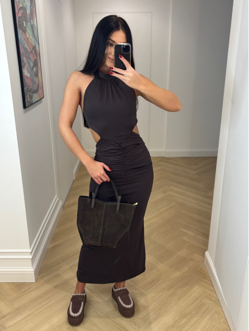 Czekoladowa sukienka maxi z dekoltem halter Ofelia 26 - photo #4