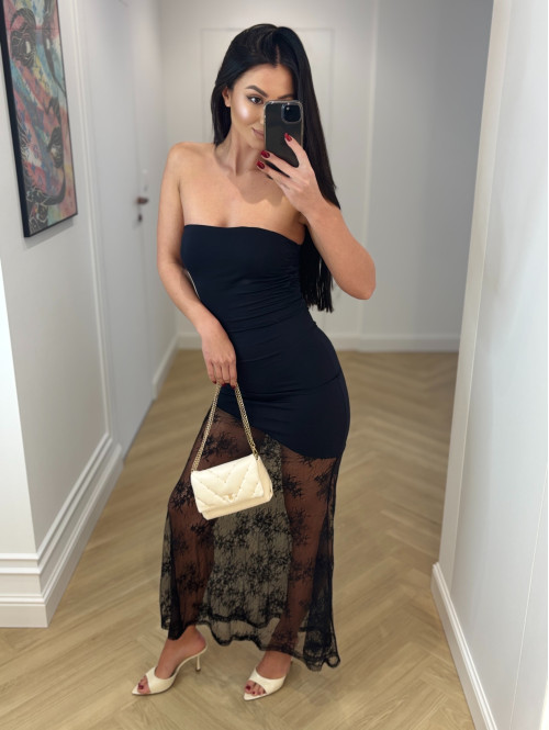 Czarna sukienka z koronkowym dołem bandeau FIONA 17 - photo #9