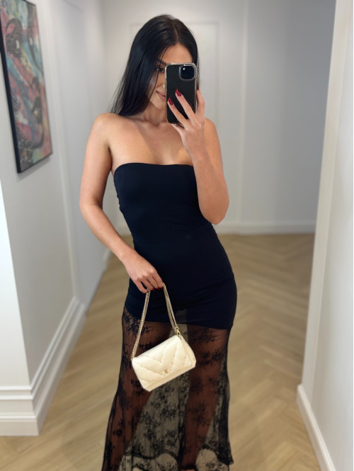 Czarna sukienka z koronkowym dołem bandeau FIONA 17 - photo #12