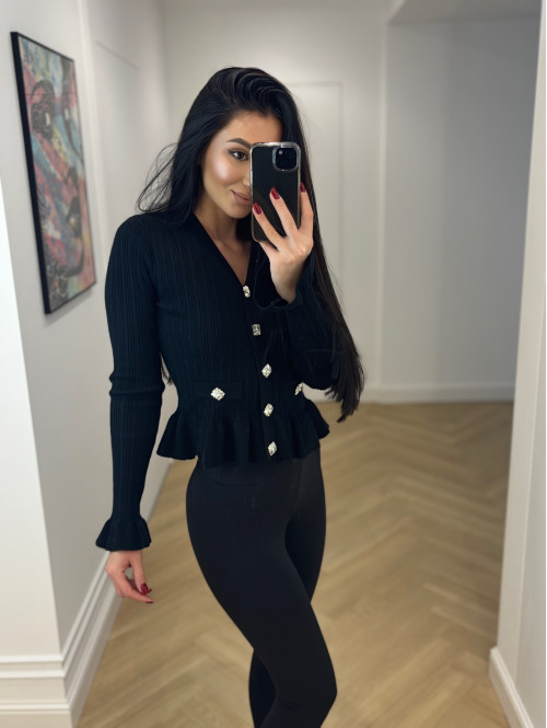 Czarny sweter prążkowany z guzikami biżuteryjnymi DIAMENT 09 - photo #7