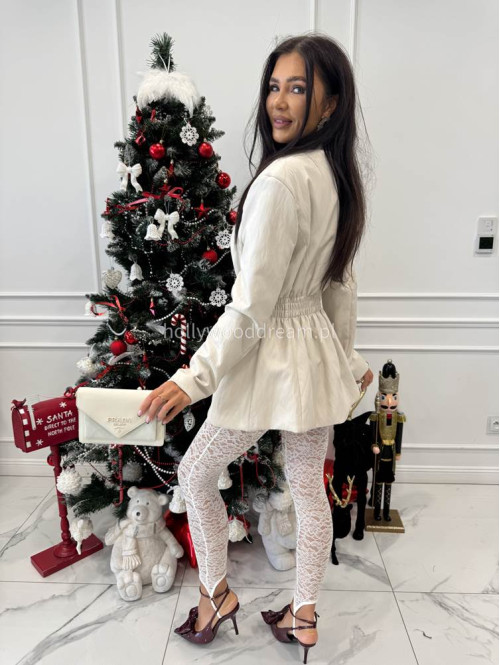 Kremowa marynarka dłuższa z eko skóry gniecionej WALENTINA 171 - photo #4