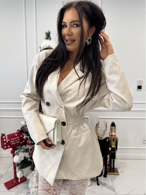 Kremowa marynarka dłuższa z eko skóry gniecionej WALENTINA 171 - photo #7