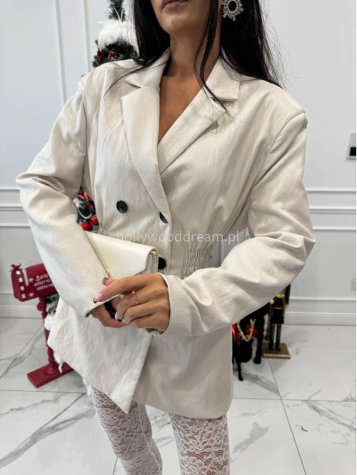 Kremowa marynarka dłuższa z eko skóry gniecionej WALENTINA 171 - photo #8