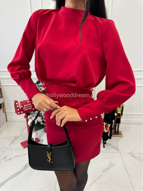 Czerwona sukienka mini z odkrytymi plecami i guzikami na rękawach ZOE 196 - photo #1