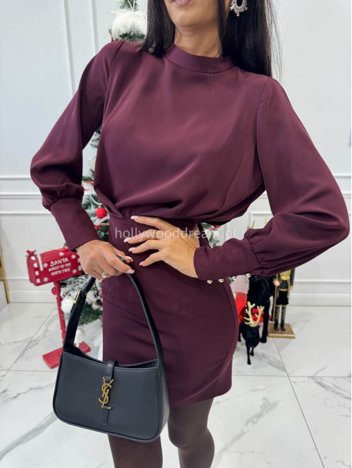 Śliwkowa sukienka mini z odkrytymi plecami i guzikami na rękawach ZOE 196 - photo #14