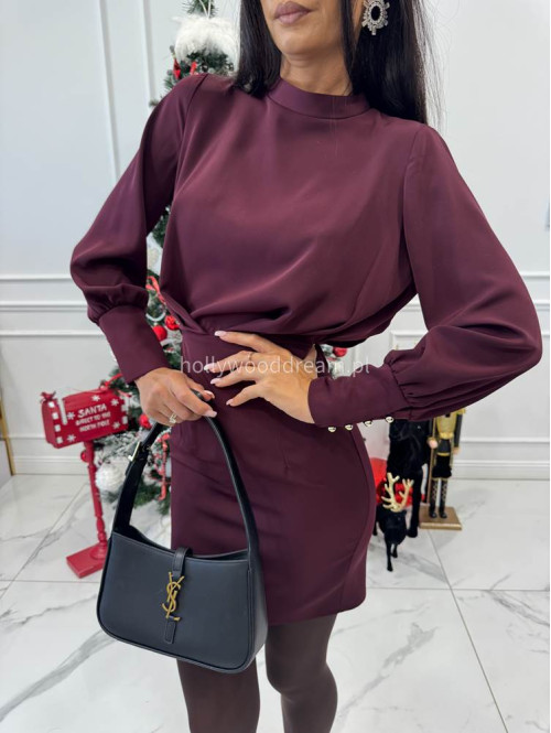 Śliwkowa sukienka mini z odkrytymi plecami i guzikami na rękawach ZOE 196 - photo #15