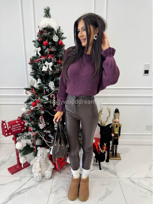 Biskupi fiolet sweter z alpaki z falbaną  na rękawie ALBEA 52 - photo #1