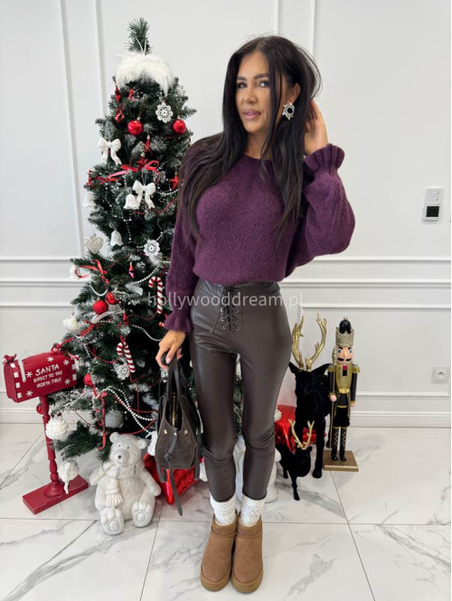 Biskupi fiolet sweter z alpaki z falbaną  na rękawie ALBEA 52 - photo #2