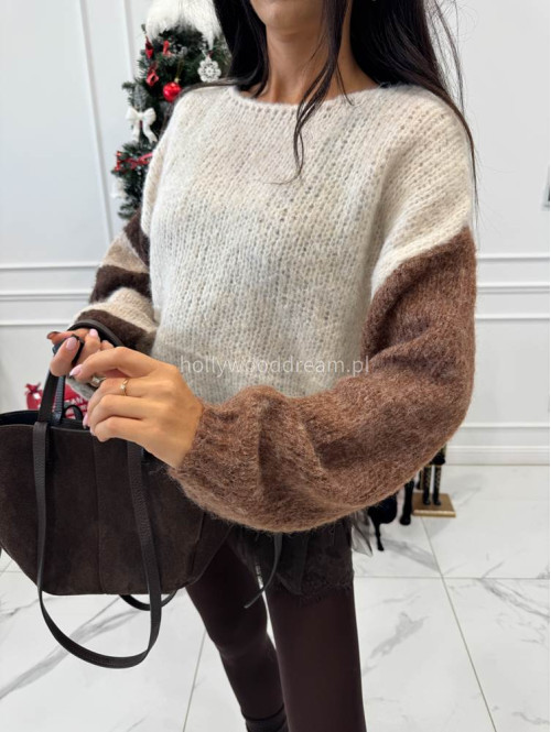 Kremowo-karmelowy sweter krótszy oversize CHARLES 52 - photo #2