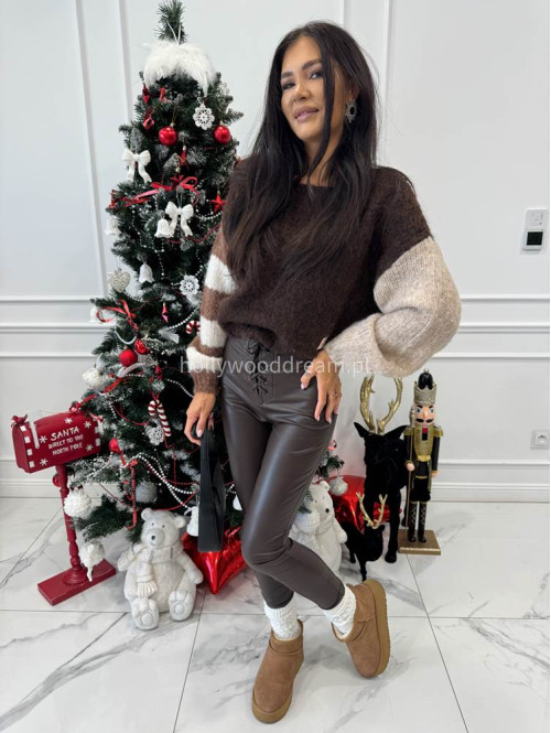 Czekoladowo-kremowy sweter krótszy oversize CHARLES 52 - photo #4