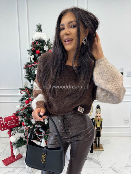 Czekoladowo-kremowy sweter krótszy oversize CHARLES 52 - photo #7