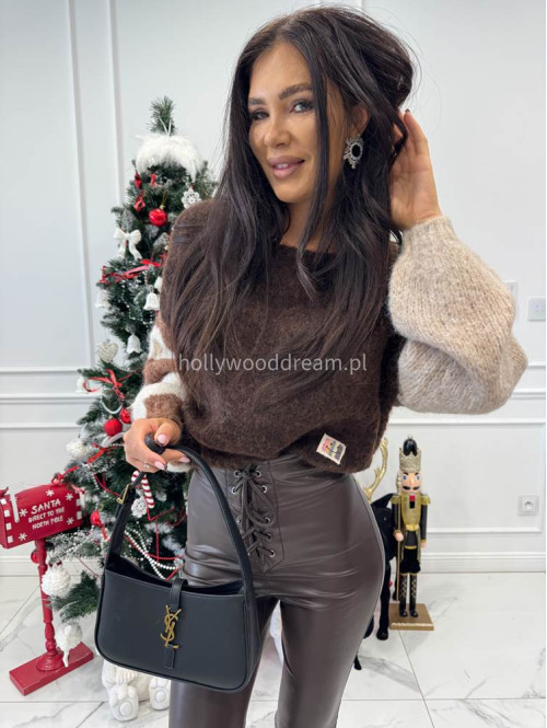 Czekoladowo-kremowy sweter krótszy oversize CHARLES 52 - photo #8