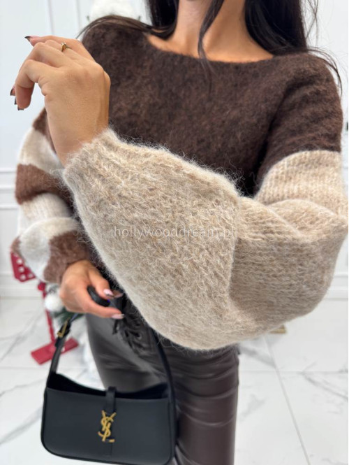 Czekoladowo-kremowy sweter krótszy oversize CHARLES 52 - photo #9