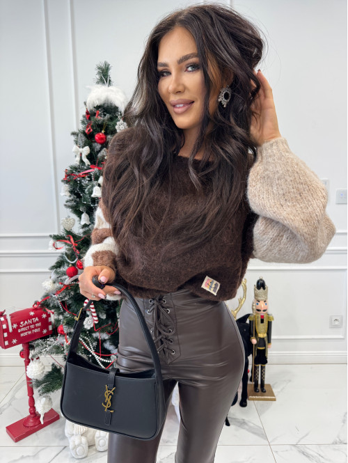 Czekoladowo-kremowy sweter krótszy oversize CHARLES 52