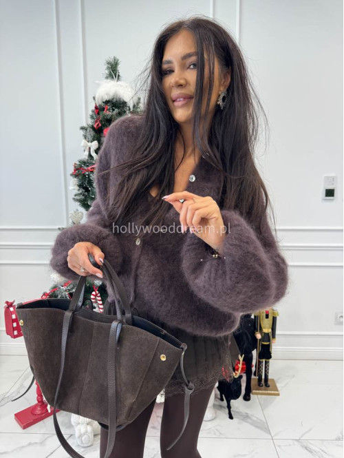 Czekoladowy sweter kardigan z poszerzanymi rękawami Paulo 52 - photo #8