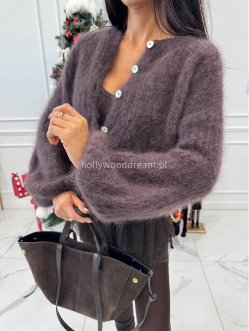 Czekoladowy sweter kardigan z poszerzanymi rękawami Paulo 52 - photo #9