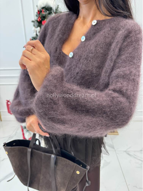 Czekoladowy sweter kardigan z poszerzanymi rękawami Paulo 52 - photo #10