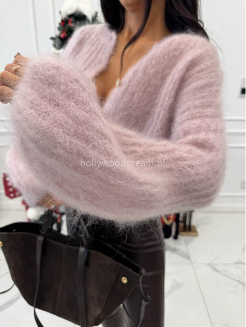 Brudny róż sweter kardigan z poszerzanymi rękawami Paulo 52 - photo #1