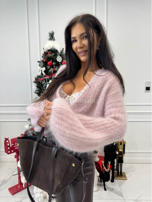 Brudny róż sweter kardigan z poszerzanymi rękawami Paulo 52 - photo #3