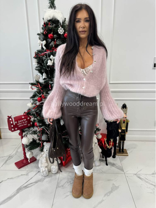 Brudny róż sweter kardigan z poszerzanymi rękawami Paulo 52 - photo #5