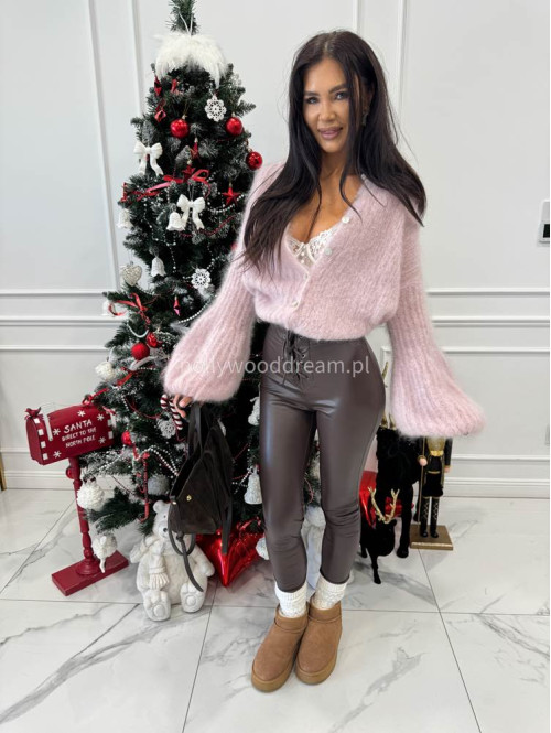 Brudny róż sweter kardigan z poszerzanymi rękawami Paulo 52 - photo #7