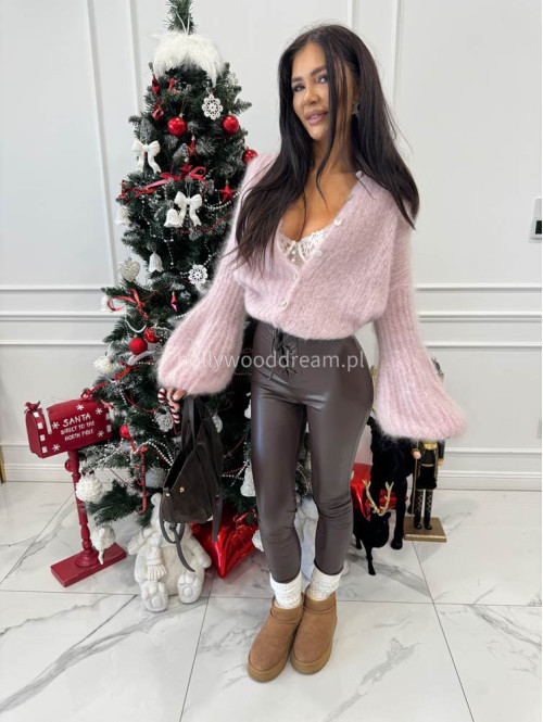 Brudny róż sweter kardigan z poszerzanymi rękawami Paulo 52 - photo #8