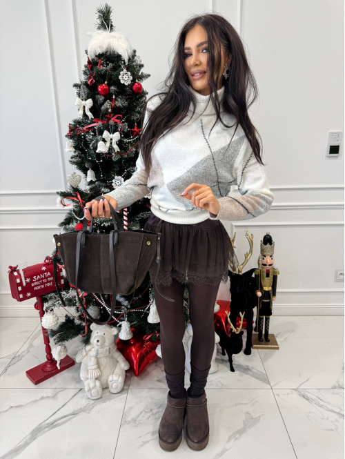 Śmietankowo-beżowo-szary sweter z golfem we wzory JEREMI 06