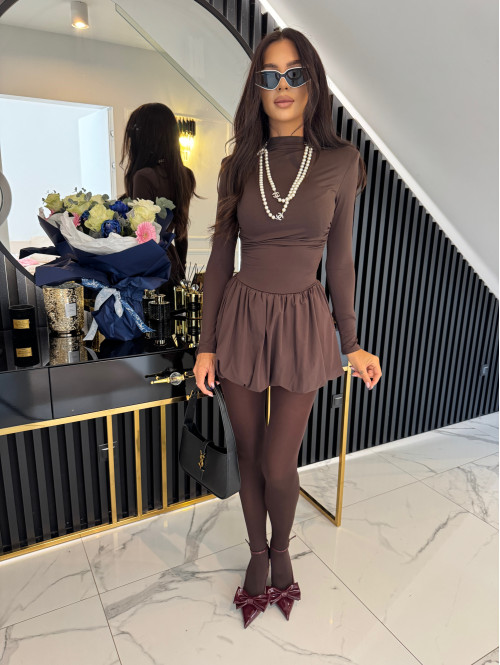 Sukienka bombka z lejącą górą DORIS czekoladowa 19,02