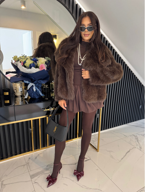 Sukienka bombka z lejącą górą DORIS czekoladowa 19,02 - photo #61