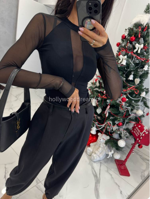 Czarna bluzka z siateczkowym rękawem Molino 30 - photo #16