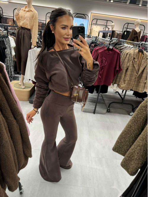 Czekoladowy komplet polar bluza + spodnie Bear 173