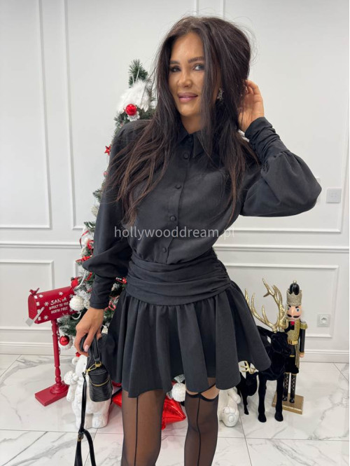 Czarny Sukienko -Kombinezon z marszczeniem Emil 196 - photo #1