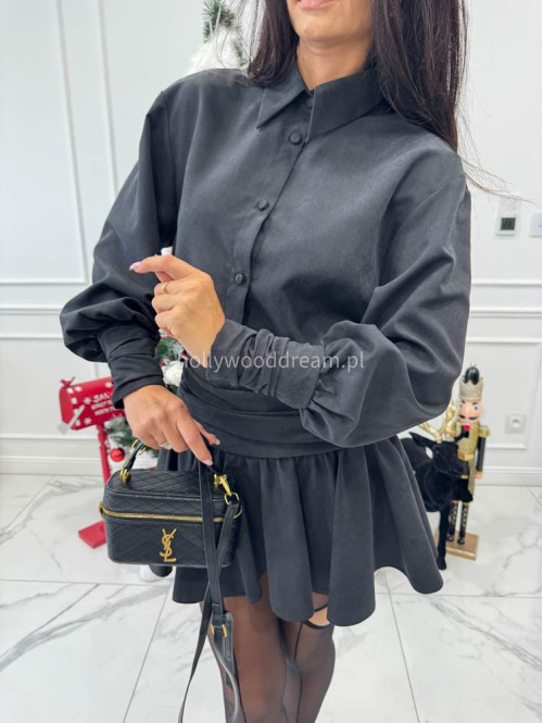 Czarny Sukienko -Kombinezon z marszczeniem Emil 196 - photo #3