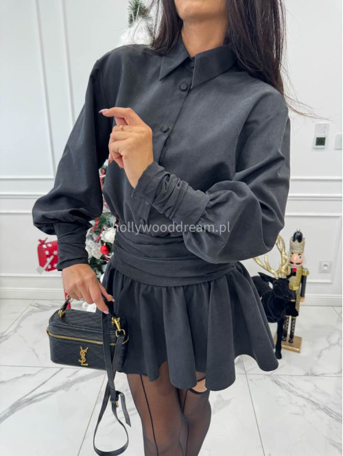 Czarny Sukienko -Kombinezon z marszczeniem Emil 196 - photo #4