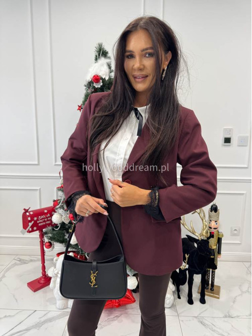 Bordowa marynarka wykończona koronką na rękawie Martines 17 - photo #2