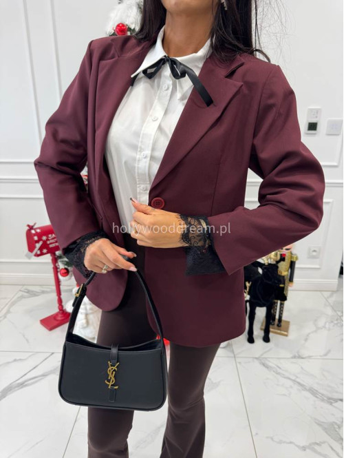 Bordowa marynarka wykończona koronką na rękawie Martines 17 - photo #4