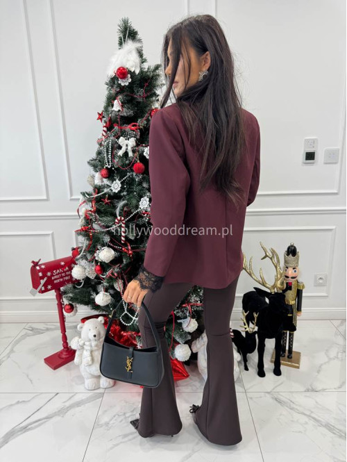 Bordowa marynarka wykończona koronką na rękawie Martines 17 - photo #9