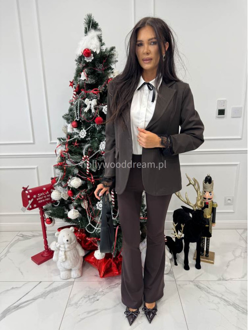 Brązowa marynarka wykończona koronką na rękawie Martines 17 - photo #1