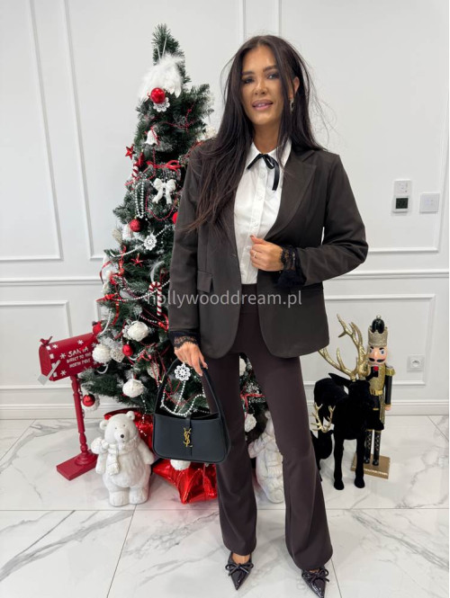 Brązowa marynarka wykończona koronką na rękawie Martines 17 - photo #4