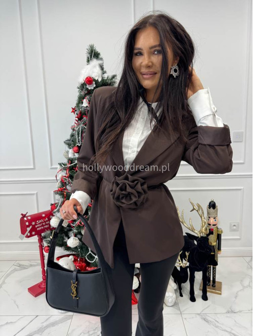 Brązowa marynarka z paskiem z różą Geneva 17 - photo #5