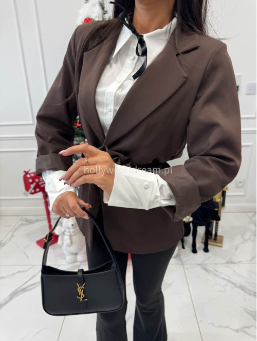 Brązowa marynarka z paskiem z różą Geneva 17 - photo #7