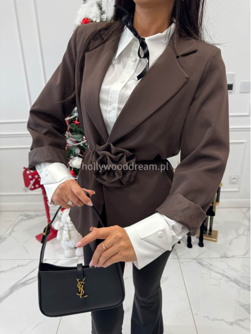 Brązowa marynarka z paskiem z różą Geneva 17 - photo #8